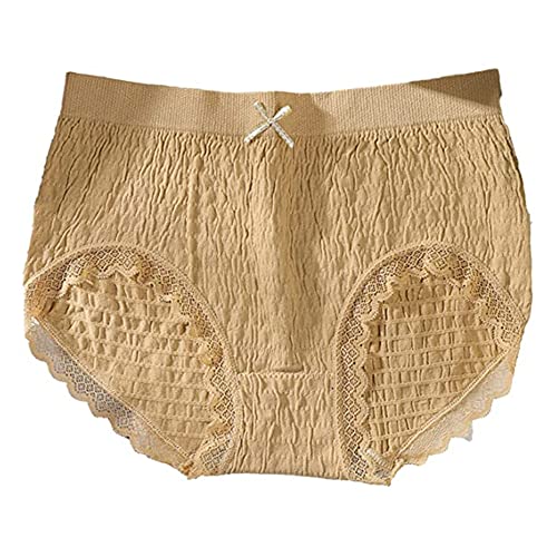 SYLJ Seamless Bubble Women's Panties,Soft Lace Trim Hipster Panties,Panties Lace Bows (Khaki,M) Cover