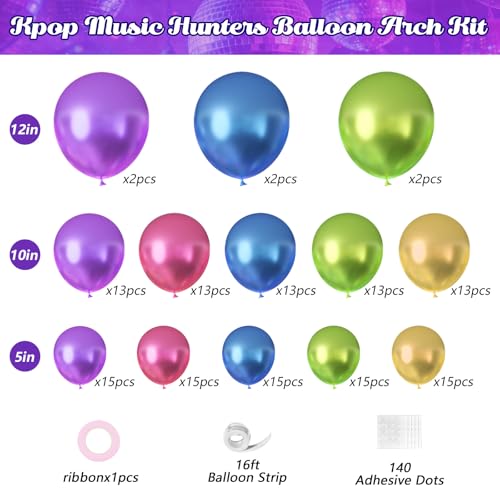 Image of JOGAMS 180Pcs Metallic K-Pop Music Balloon Arch Kit, Full Chrome Balloon Garland with Music Note Exploding Star Disco Foils Balloons for Kpop Music Fan Birthday Concert-Style Stage Prom Party Decor