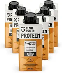 Plant Power Shake Proteico Vegetal, Caramelo Salgado, 6 Unidades x 250ml, 15g Proteína, Zero Glúten e Lactose