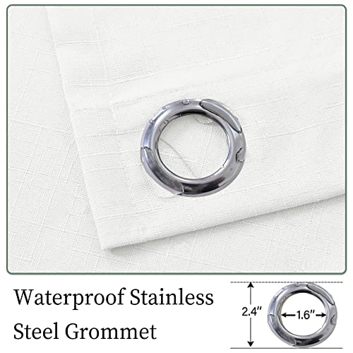 Frelement Outdoor Windproof Curtains Linen Texture Curtains Stainless Steel Grommet Curtains Waterproof Curtains For Patio Light Blocking Drapes, White, 52" W X 84" L, 1 Panel #TOP4