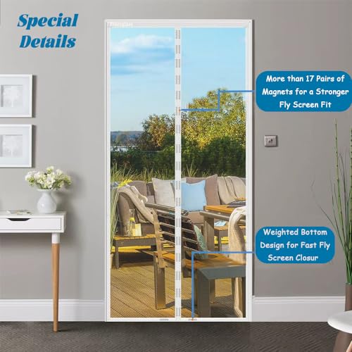 Zanzariera Magnetica in Vetroresina, Tenda Zanzariera per Porte | 150x240cm Bianco Apertura Centrale Rete Rinforzata Autoadesiva Zanzariere Magnetiche per Porte Finestre per Cortile Camera