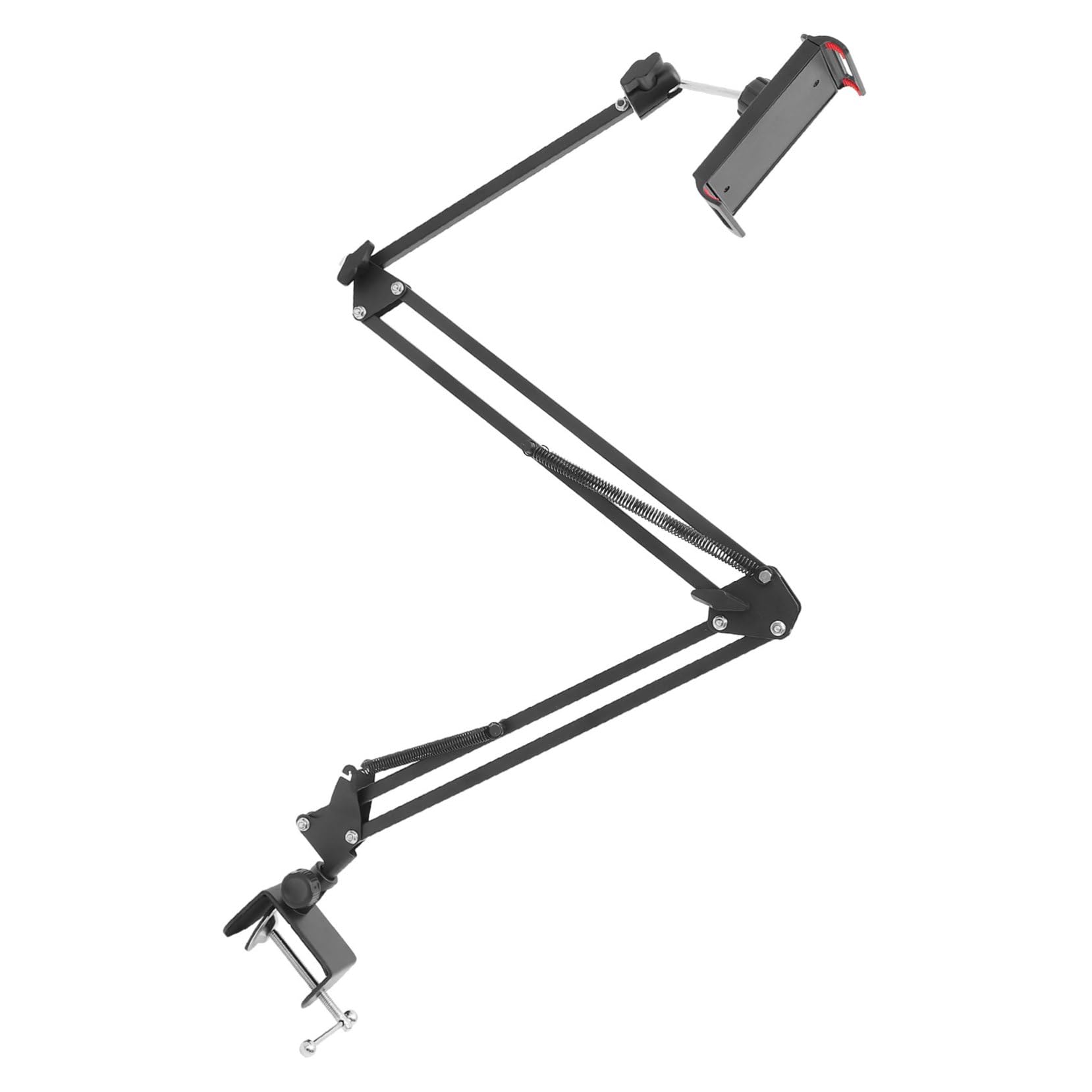 HEMOTON Soporte Giratorio Plegable para Tablet y Teléfono de Escritorio, Brazo Telescópico de Metal Negro para Liberar Manos en Escritorios y Sillones