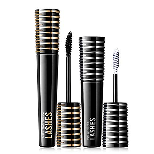 4D Mascara Set with Lash Primer & Mascara Black, Waterproof Smudge-proof Mascara to Boosts Black Volume and Length, Make Longer & Thicker Eyelashes - 2 Pcs