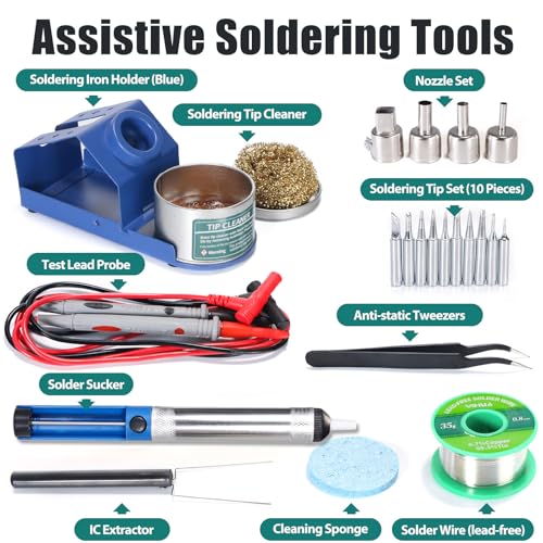 YIHUA 853D 2A USB SMD Hot Air Rework Soldering Iron Station, DC Power Supply 0-15V 0-2A with 5V USB Charging Port and 35 Volt DC Voltage Test Meter