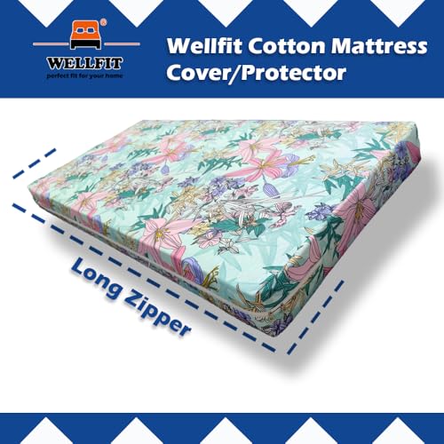 Image of WELLFIT Premium Glace Cotton 300 TC Mattress Cover /Protector for Single Size Bed with Zip | Chain | 3x6 ft | 36x72x6 inch