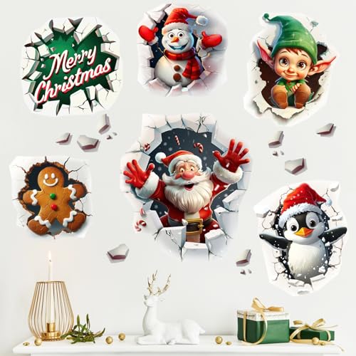 Vinilos decorativos navideños 3D Mfault, Santa Claus y muñeco de jengibre miniatura 4