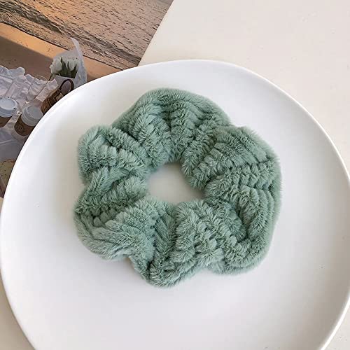 Large Furry Faux Rabbit Fur Hair Scrunchies For Women Fuzzy Fur Hair Ties Artificial Fur Hair Bobbles Towel Scrunchies For Hair Drying Microfiber Plaid Hair Scrunchies For Wet And Dry (5 Pcs B) #TOP3