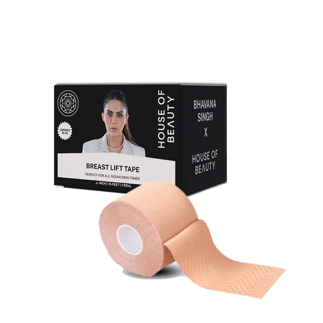 HOUSE OF BEAUTY Breast Lift Tape - Adhesive Bra Tape for Strapless, Backless, Invisible Support – Reusable, Hypoallergenic Body Tape Roll for Ladies - (Skin Color)