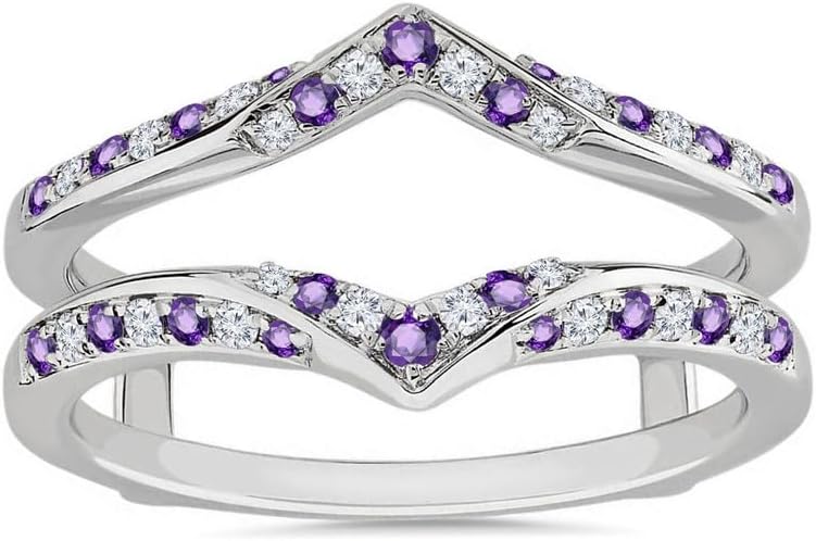 Purple Amethyst & White Diamond V Shaped Enhancer Guard For Women, 14k Gold Finish Amethyst Anniversary Wrap Ring, Anniversary Band