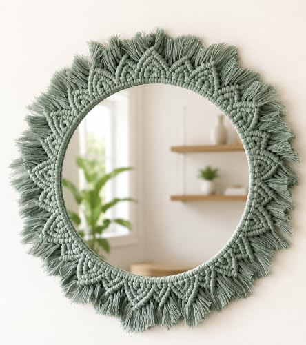 Image of Handmade Macrame Wall Mirror for Home Decor 17 x 17 Inch, 1-Piece (Style 18)