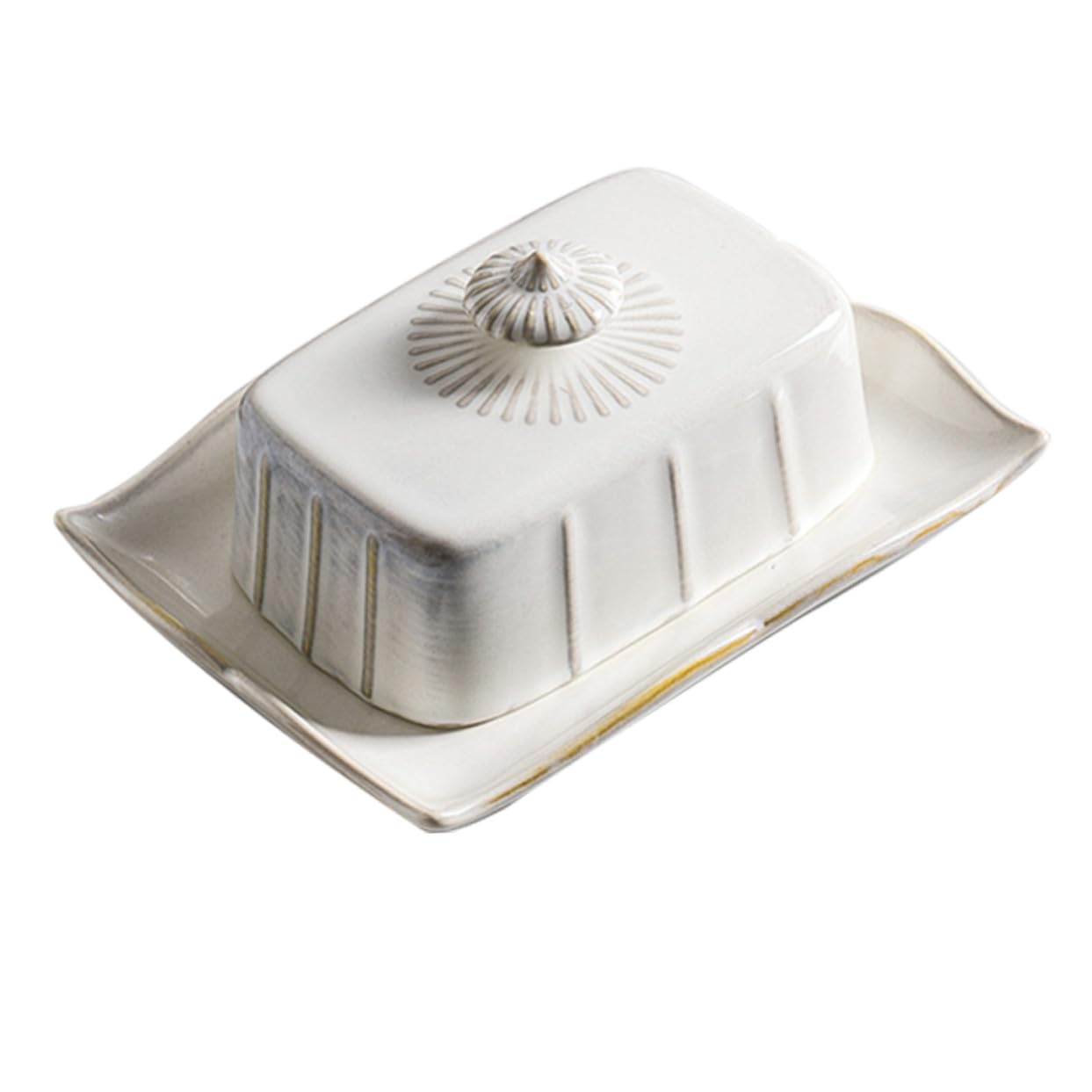 Beurrier en Céramique Blanc Couvercle, 1 Set pour Rangement