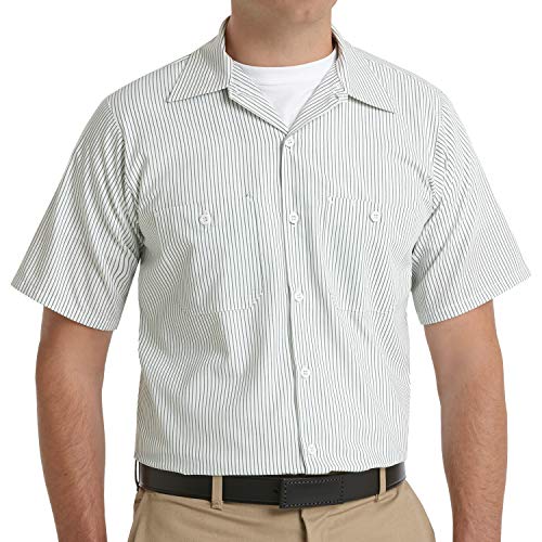 Red Kap Men's Industrial Stripe Work Shirt, White/Green Stripe, Short Sleeve 2X-Large