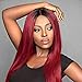 Produktbild Red Wigs For Women 1b 99j Closure Straight 100% Human Hair PerüCke Rot Echthaar Ombre Swiss 4x4 Lace Closure Bleached Knots Closure With Baby Hair Ombre 1b Burgundy 20 Zoll