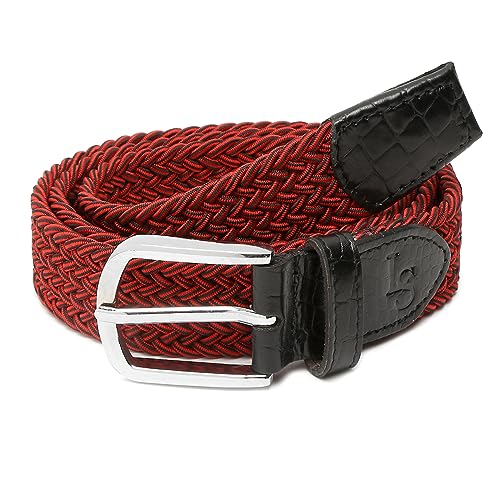 Image of LOUIS STITCH Men's Braided Elastic Stretch Belt with Leather Tipped End Stretchable Canvas Waist Band for Men Women Boys Girls Unisex (Width 3 cm) (BE-EL)