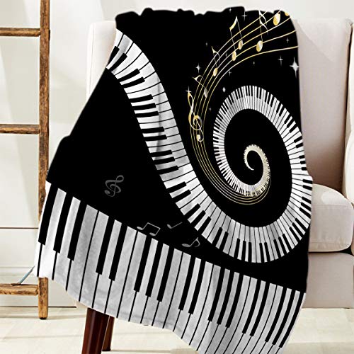 Flannel Fleece Bed Blanket 60 X 80 Inch Music Decor Throw Blanket Lightweight Cozy Plush Blanket For Bedroom Living Rooms Sofa Couch - Abstract Musical Notes With Piano #TOP3