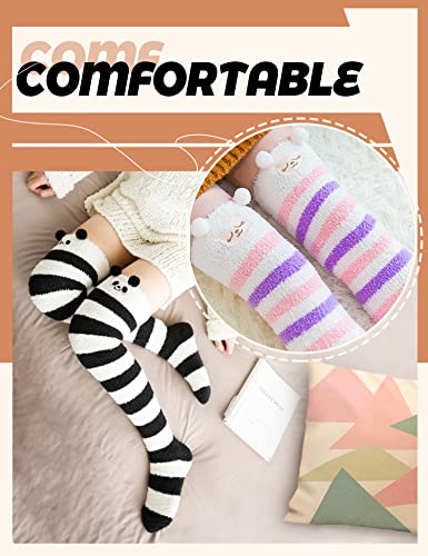 Image of MOGGEI Womens Fun Fuzzy Thigh High Socks, Funny Striped, Over Knee High