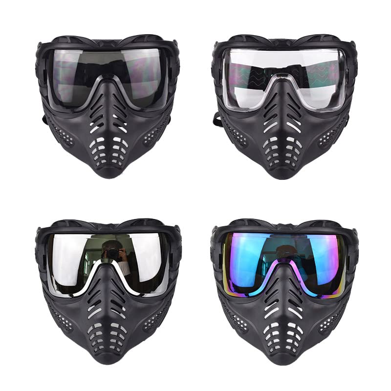 Outdoor Face Protection Gear Tactical Paintball Shooting Mask - Colorful Len