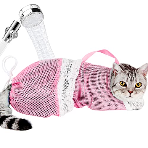 Ameami Cat Bathing Bag Adjustable Cat Grooming Net Bag Anti-Bite & Anti-Scratch…