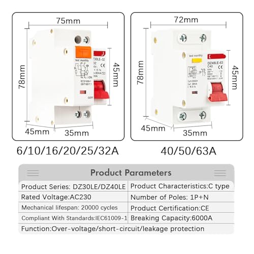 Protección contra sobrecorriente con el interruptor diferencial DZ47LE 32A 3