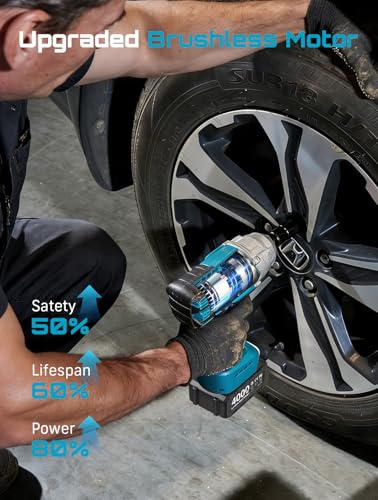 Seesii Cordless Impact Wrench 1/2 inch, High Torque 479 Ft-lbs(650Nm) Brushless Impact Gun,2500RPM w/2x4.0 Battery, 6 Sockets,8 Drill Bits, High Torque Power Impact Driver for Car Home,WH6 Lite - Image 6