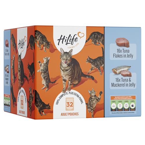 32 x HiLife Its Only Natural Cat Pouch Multipack The Big Tuna One In Jelly 70g