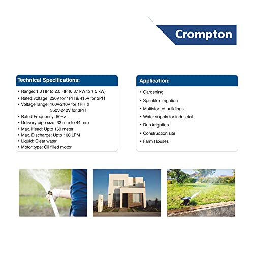 Image of Crompton 4W12BF1.5E | 1.5 HP | 12 stage| Borewell Submersible | Water filled | Motor Pump | High Thrust Capacity | Easy for Maintenance| 1 Year Manufacturer's Warranty