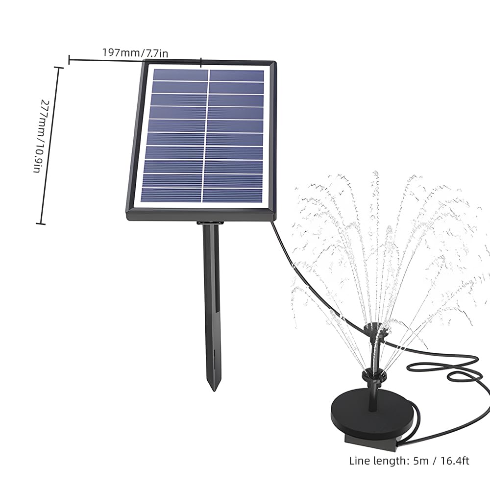 Irishom Solar-Wasserpumpe mit 17-teiligem Doppelschicht-Düsensatz, 7-W-Solar-Springbrunnenpumpe, eingebauter 3000-mAh-Akku, 350 l/h, Solar-Teichpumpe mit 16-ft-Kabel für Außenteiche