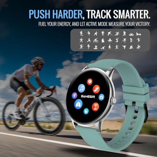 Image of GameSir Glavito Round Dial Smartwatch with 1.49 inch AMOLED Display, 100+ Sports Modes, IP67, Bluetooth Calling, Functional Crown Control, Health Tracking, 100+ Watch Faces for Men & Women (Light Green)