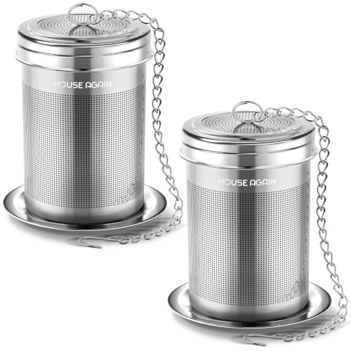 HOUSE AGAIN Tea Infuser, Extra Fine Mesh Tea Infusers for Loose Tea, 18/8 Stainless Steel Tea Strainer with Extended Chain Hook, Tea Steeper for Brew Tea, Spices & Seasonings Small × 2