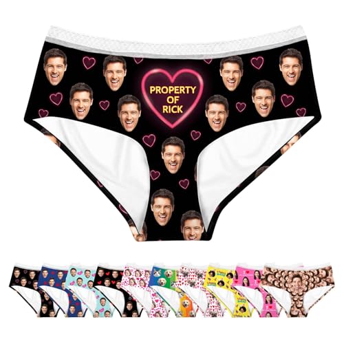 LucBuy Ropa Interior Personalizada con Foto Texto, Braguita de Bikini Personalizada para Mujer, Bragas Divertidas con Imagen de Cara de Marido y Esposa, Regalos de Cumpleaños Novedosos (A131)