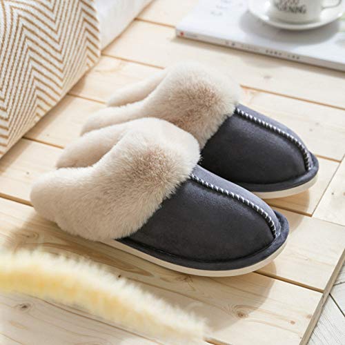 Zapatillas Invierno Zapatillas De Invierno Mujeres Faux Suede Hogar Completo Piel Slippers Invierno Caliente Pluspaje Parejas Zapatos Interiores Damas Zapatillas Furry,39 Cover
