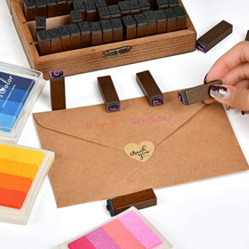 Stempelletters, alfabetstempelset, houten stempelset, letters, postzegels, 70 stuks, hout, rubberen postzegels met… - Image 4