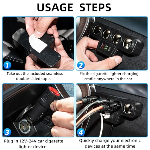 Leehitech 7 in 1 Cigarette Lighter USB Charger, 120W Car Charger Spliter Adapter with 4 Sockets & 3 USB Ports (QC 3.0+USB 3.1+PD 3.1) Quick Charging for 12V/24V Car Devices, Phones, Laptop, iPad - Image 3