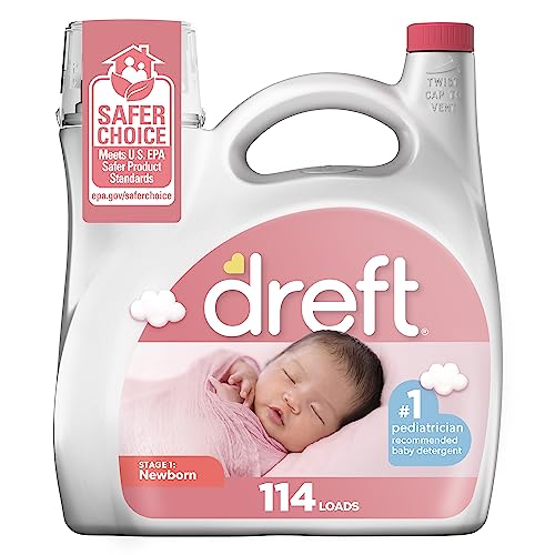 Dreft Stage 1 Newborn Baby Laundry Detergent Liquid, HE Compatible, 114 Loads, Laundry Soap for Sensitive Skin, Baby Laundry Detergent, Newborn Essentials