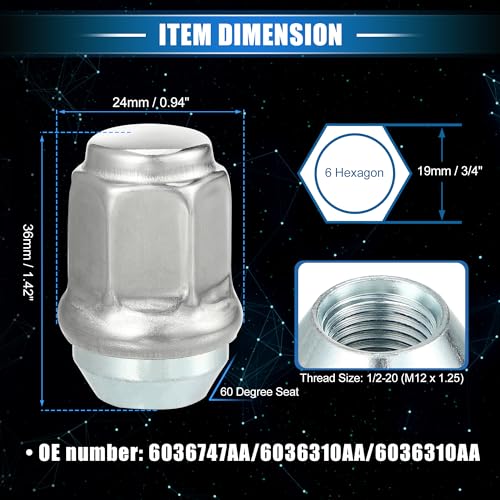 Image of 10 Pcs Wheel Lug Nuts Compatible for Jeep Wrangler Liberty for Dodge Challenger, Durable Carbon Steel Silver Tone Tire Lugnuts