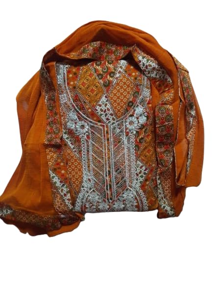 UNSTITCHED VISCOSE RAYON EMBROIDRED SUIT SET FOR WOMEN WITH CHIFFON LACED DUPATTA AND RAYON BOTTOM-image-15