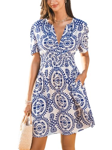 CUPSHE Womens Summer Dresses 2025 V Neck Short Sleeve Flowy A-line Beach Vacation Dress with Pockets