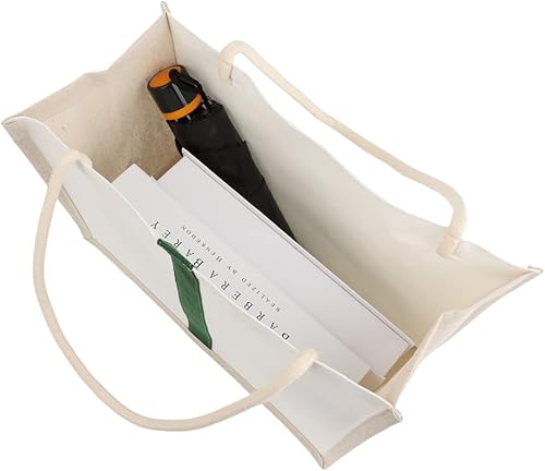 Miniatura 5 de TOPTIE Bolsa de mano blanca en blanco con asa, bolsa de playa de lona de yute, bolsa de regalo para fiestas