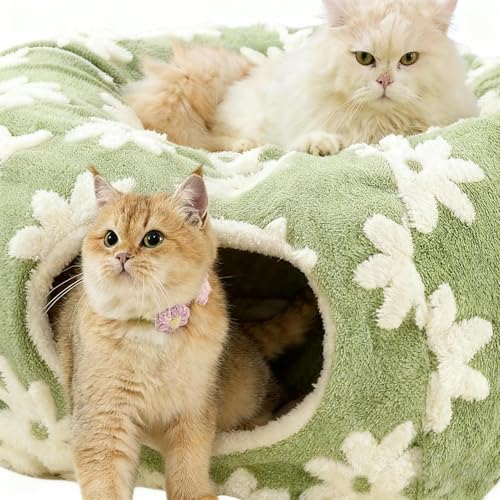 Katzenbett-Tunnel, waschbar, interaktive Höhle mit Ball, Blumendesign, interaktive Katzenröhren und Tunnel, zum Kratzen, Zahnen, drinnen und draußen, Kätzchen, Hase, Welpen, Unterhaltung-7