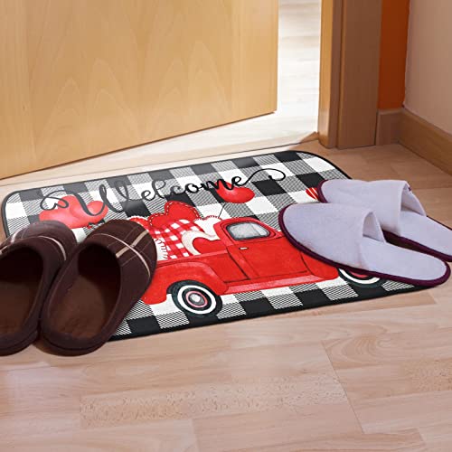 Valentine's Day Welcome Mats Buffalo Plaid Decor Door Mat Red Heart Door Mat Indoor Entrance Cute Decorative Outdoor Doormats Non Slip Outside Door Mats For Front Door Valentine's Day Rugs, 16" X 28" #TOP5