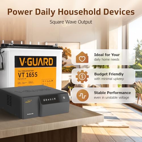 Image of V-Guard Inverter & Battery Combo (Aviolux 800 Inverter, VT 165S (154 Ah Tall Tubular Battery)) for Home, Office & Shops