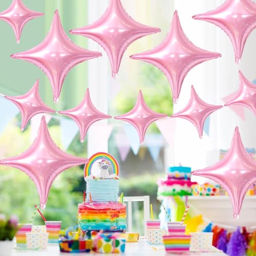 Image of Pink Star Balloons,12Pcs Four Angle Star Foil Balloons | 26Inch and 10Inch Light Pink Quadrangle Star Helium Balloon for Birthday Baby Shower Wedding Party Decorations