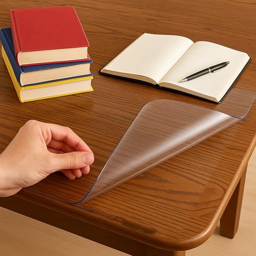 Image of 1mm Thick 18 * 48 Inch (1.5 * 4 Feet) PVC Table Cover Waterproof Heat Resistant Transparent Protector Sheet Clear Plastic Table Cloth Glass Mat Balcony Cover Dressing Study Small Side