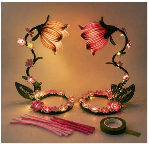 Image of ShagunSaaj Pipe Cleaner Flower Showpiece with LED DIY Kit for Adult & Kids Craft DIY, Aesthetic Home Decor, Office Desk Decor, Personalised Gifting, Non Withering Flowers (Yellow)
