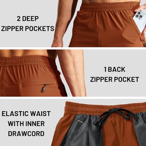 Image of MIER Men's Quick Dry Running Shorts with Zipper Pocket Elastic Waist Athletic Workout Exercise Shorts