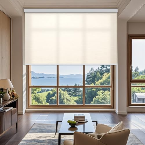 ZSHINE Motorized Roller Shades Rechargeable Motor Light Filtering Fabric Customized Size for Windows, Home, Office, Hotel, Club, Restaurant… (82067G) Victoria Series 82067g