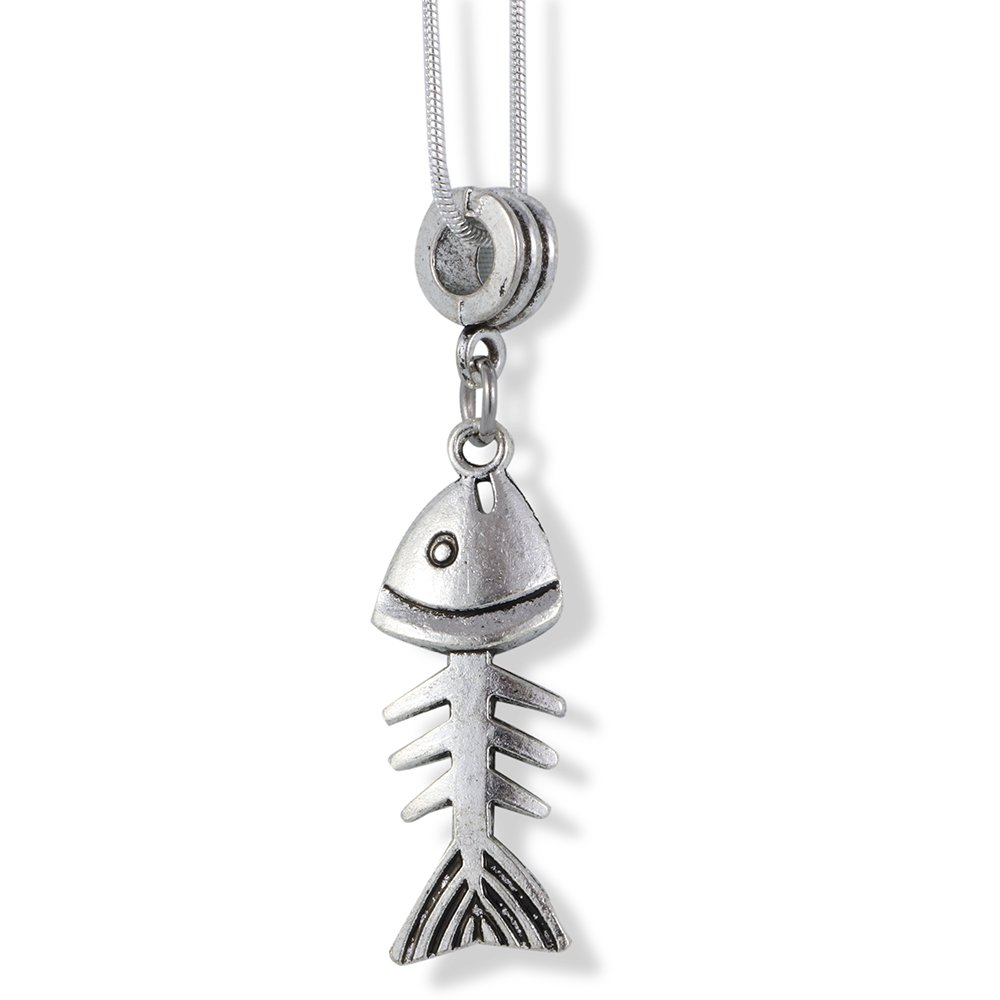 Dave The BunnyEmerald Park Jewelry Fish Skeleton Bones Charm Snake Chain Necklace