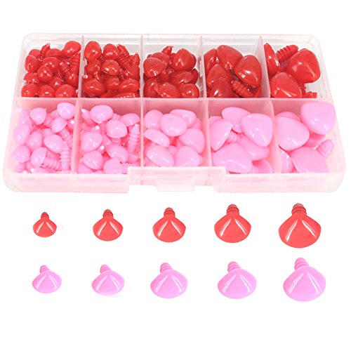 BESTCYC 130pcs 8/9/10/15/16mm Pink and Red Plastic Safety Nose D-Shape Craft Nose with Washers for Doll Teddy Puppet Making