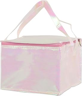 10.6×10.6×10.6" Reusable Insulated Zipper Aluminum Foil Tote Bag Suit for Picnic Cake FruitDrink Refrigeration Also for Delivery of Takeaway Thermal Pizza Insulated Delivery (Laser Multicolor)