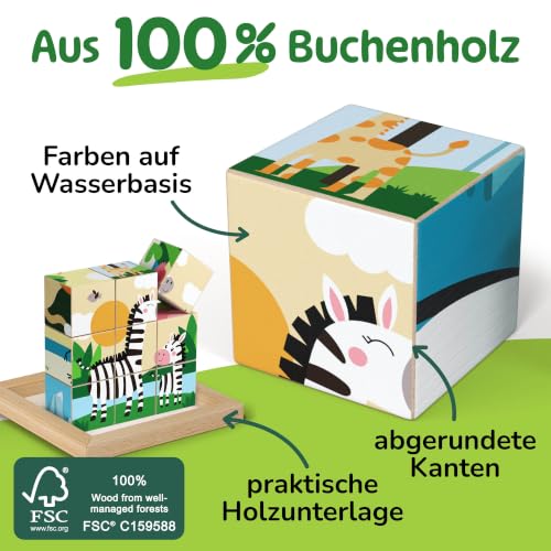 Merle Toys 6-in-1 Würfelpuzzle ab 2 Jahre, Holzpuzzle ab 2 Jahre, FSC, Löwe – Ansicht 6